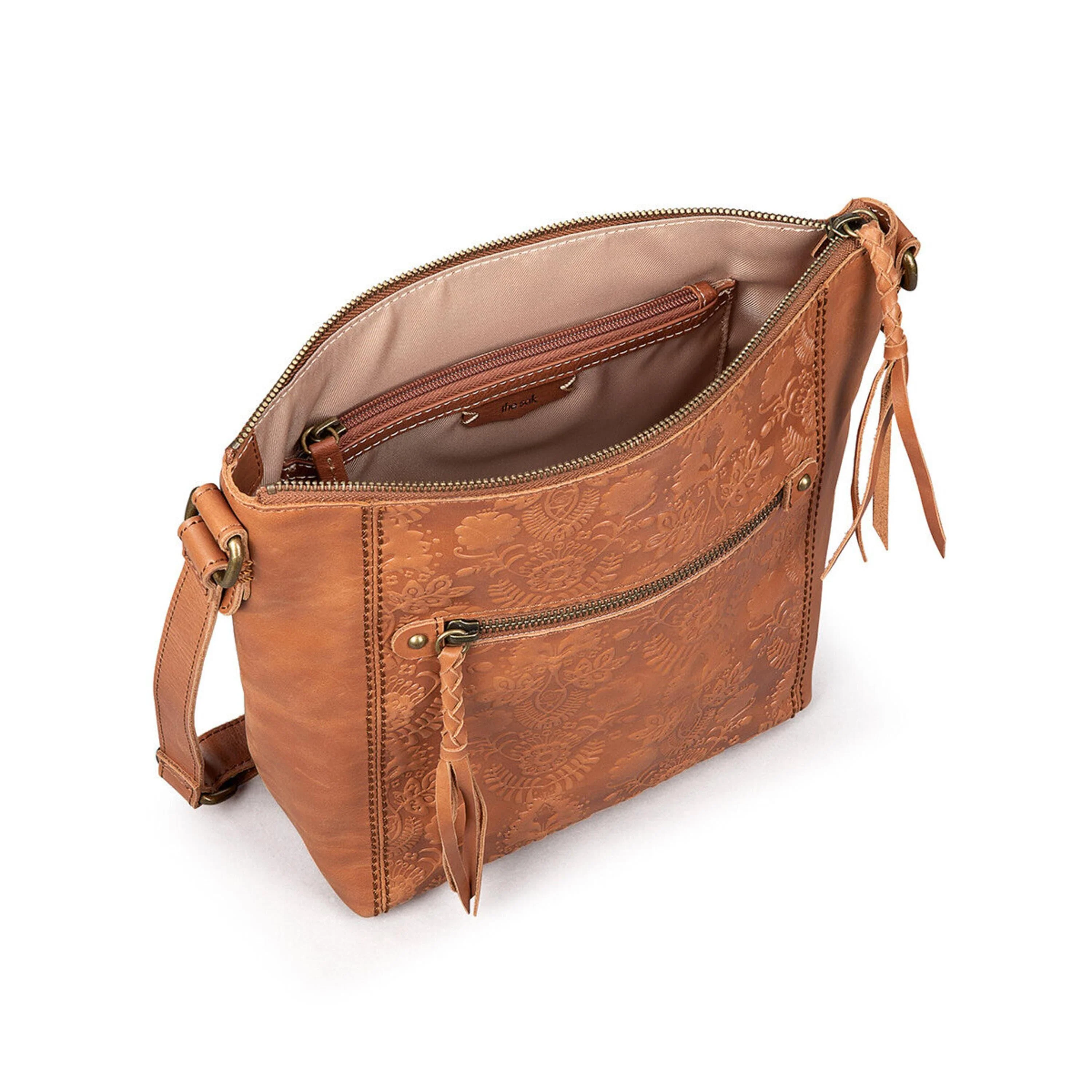 Ashland Crossbody - Leather - Tobacco Floral Embossed - Image 4