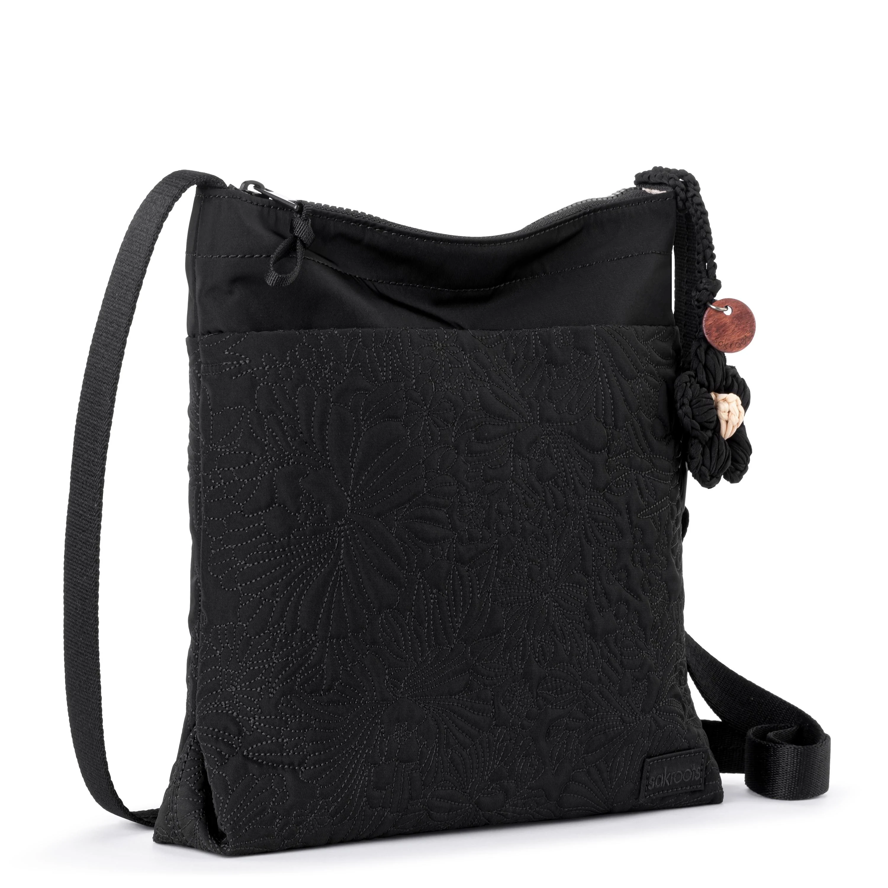 Banyan Basic Crossbody - EcoTwill - Black Flower Blossom Quilted - Image 3