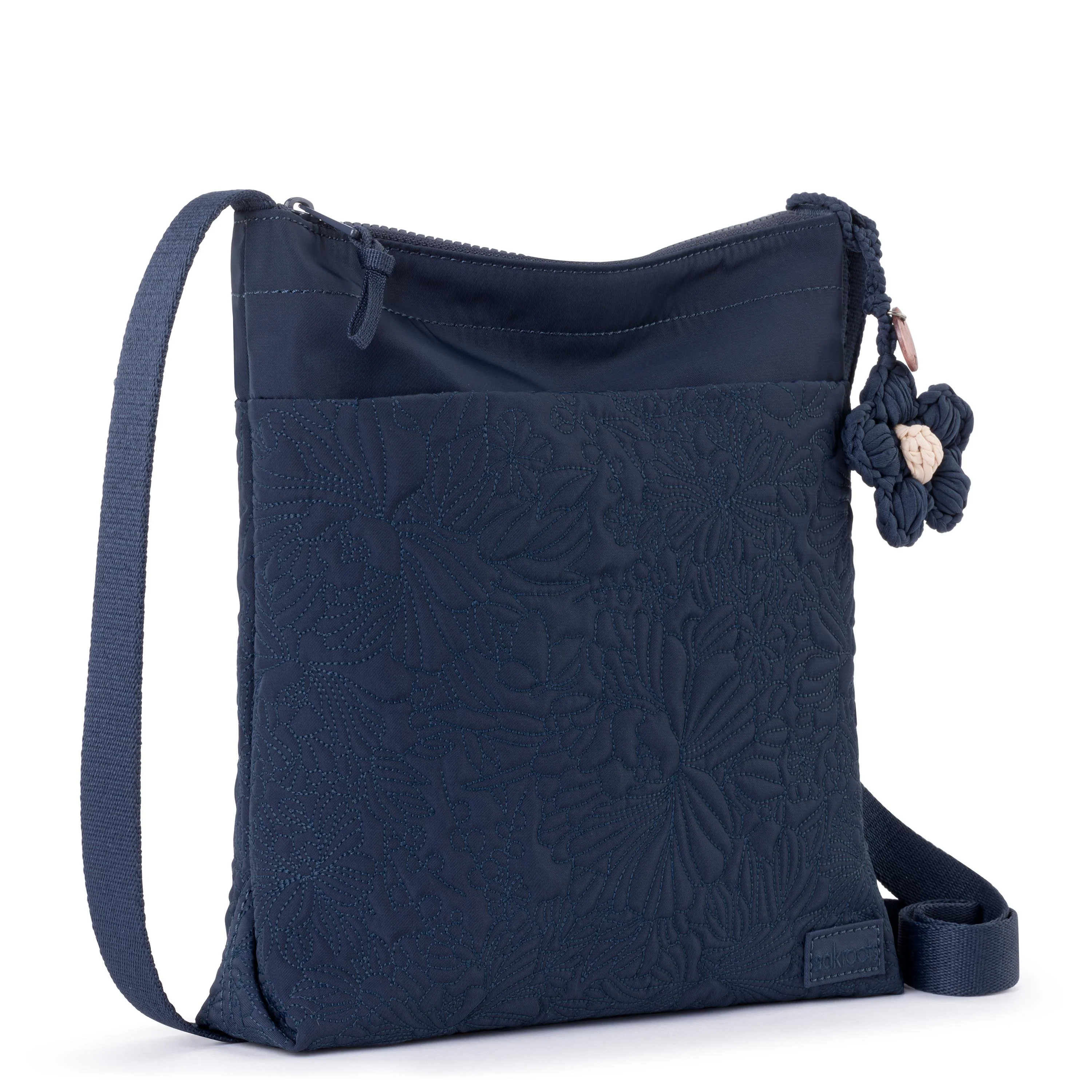Banyan Basic Crossbody - EcoTwill - Navy Flower Blossom Quilted - Image 4