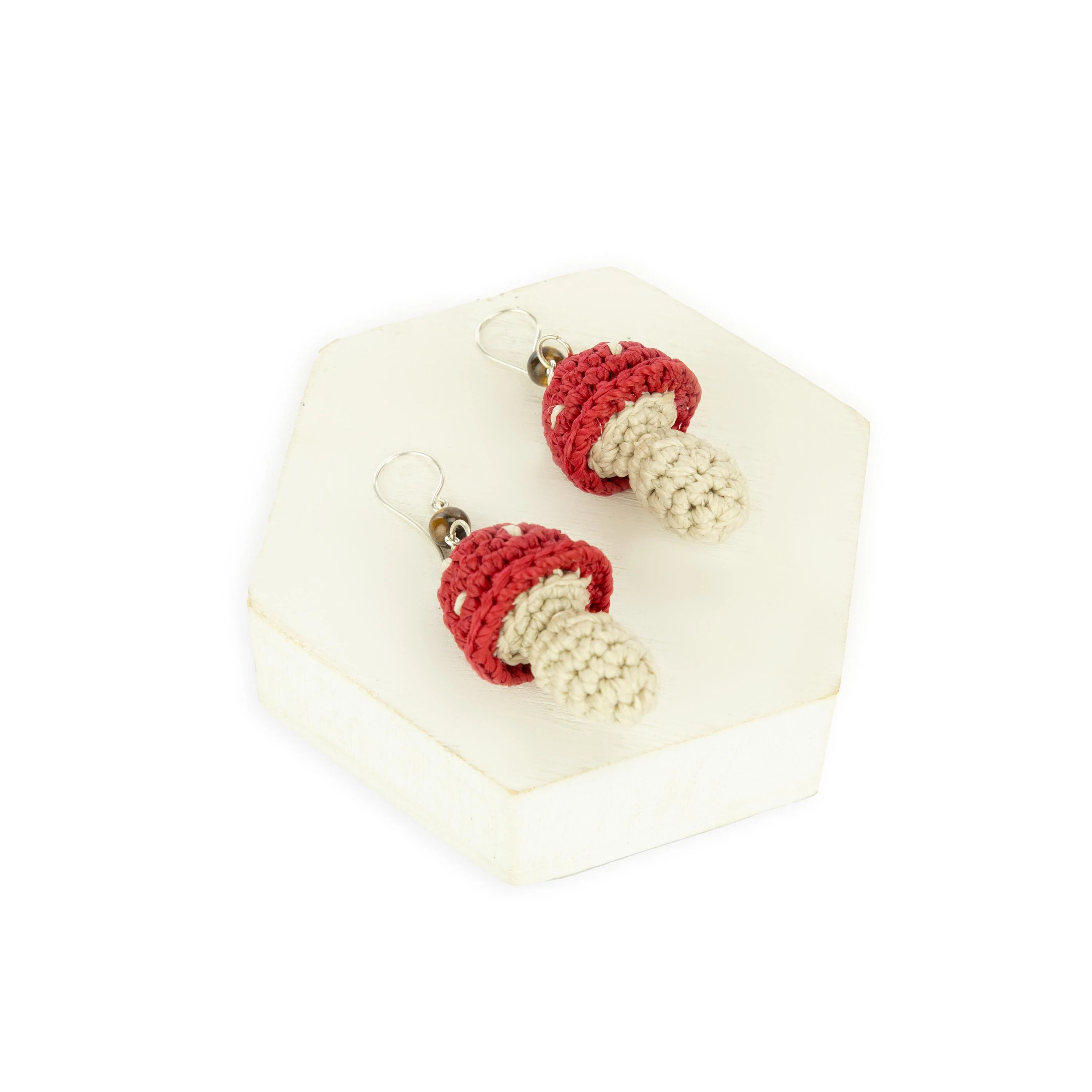 Cyrus Charm Earrings - Hand Crochet - Red Mushroom - Image 3