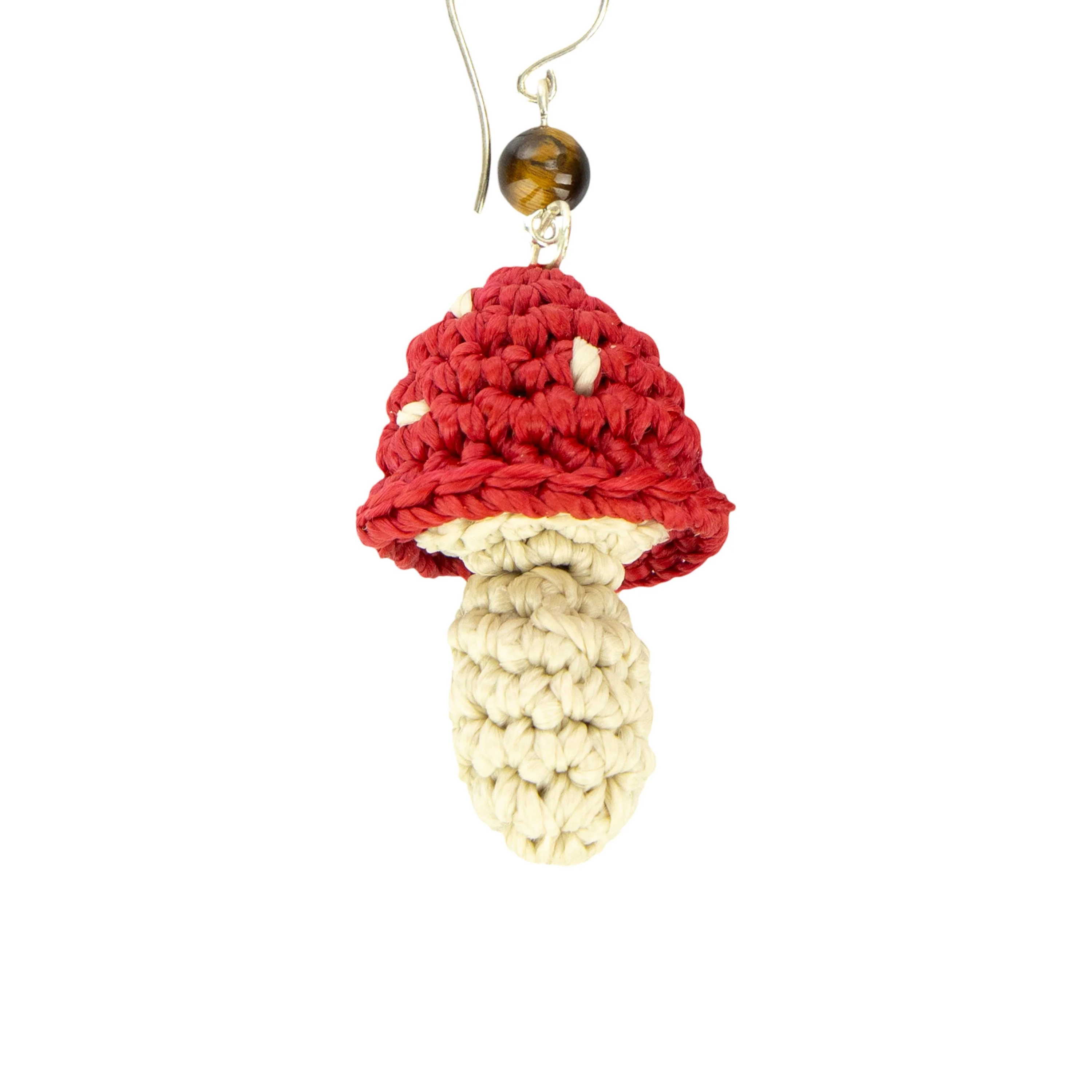 Cyrus Charm Earrings - Hand Crochet - Red Mushroom - Image 4