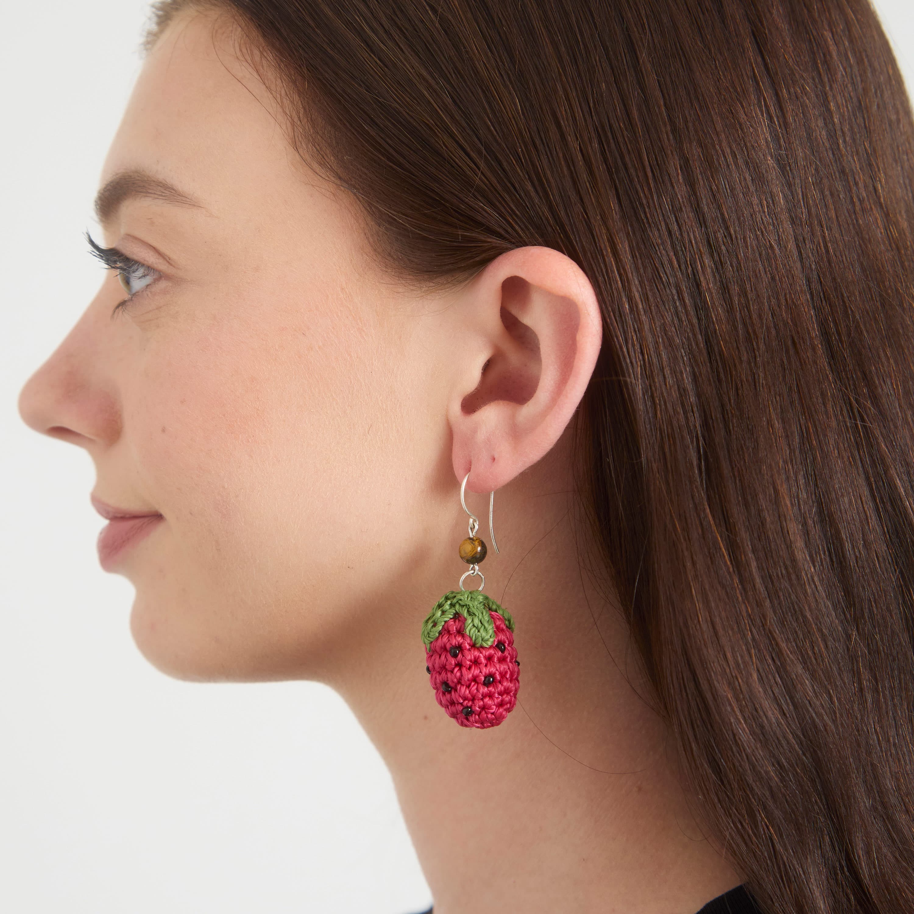Cyrus Charm Earrings - Hand Crochet - Strawberry - Image 2