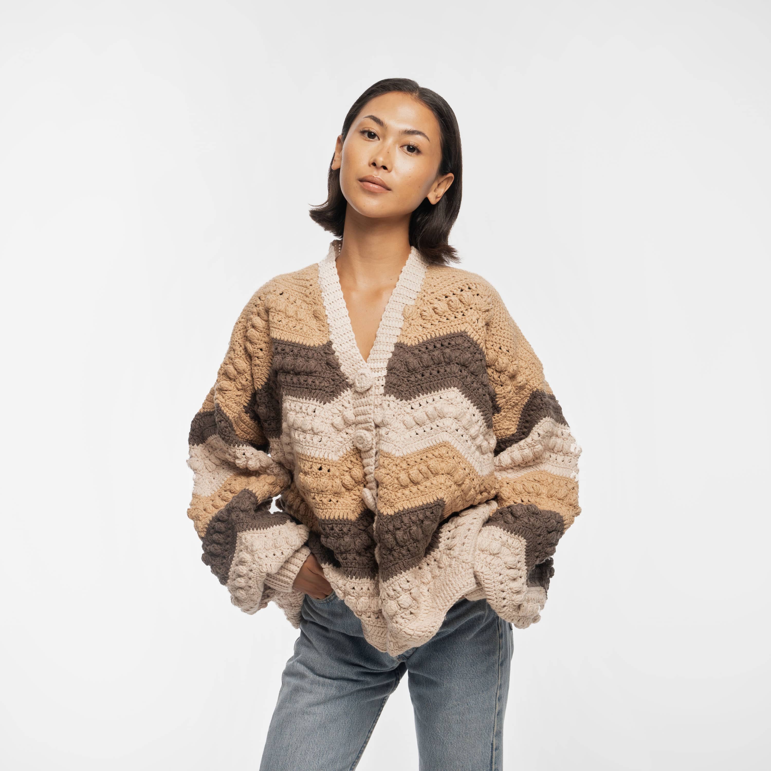 Haven Oversized Cardigan - Hand Crochet - Neutral Multi - Image 2