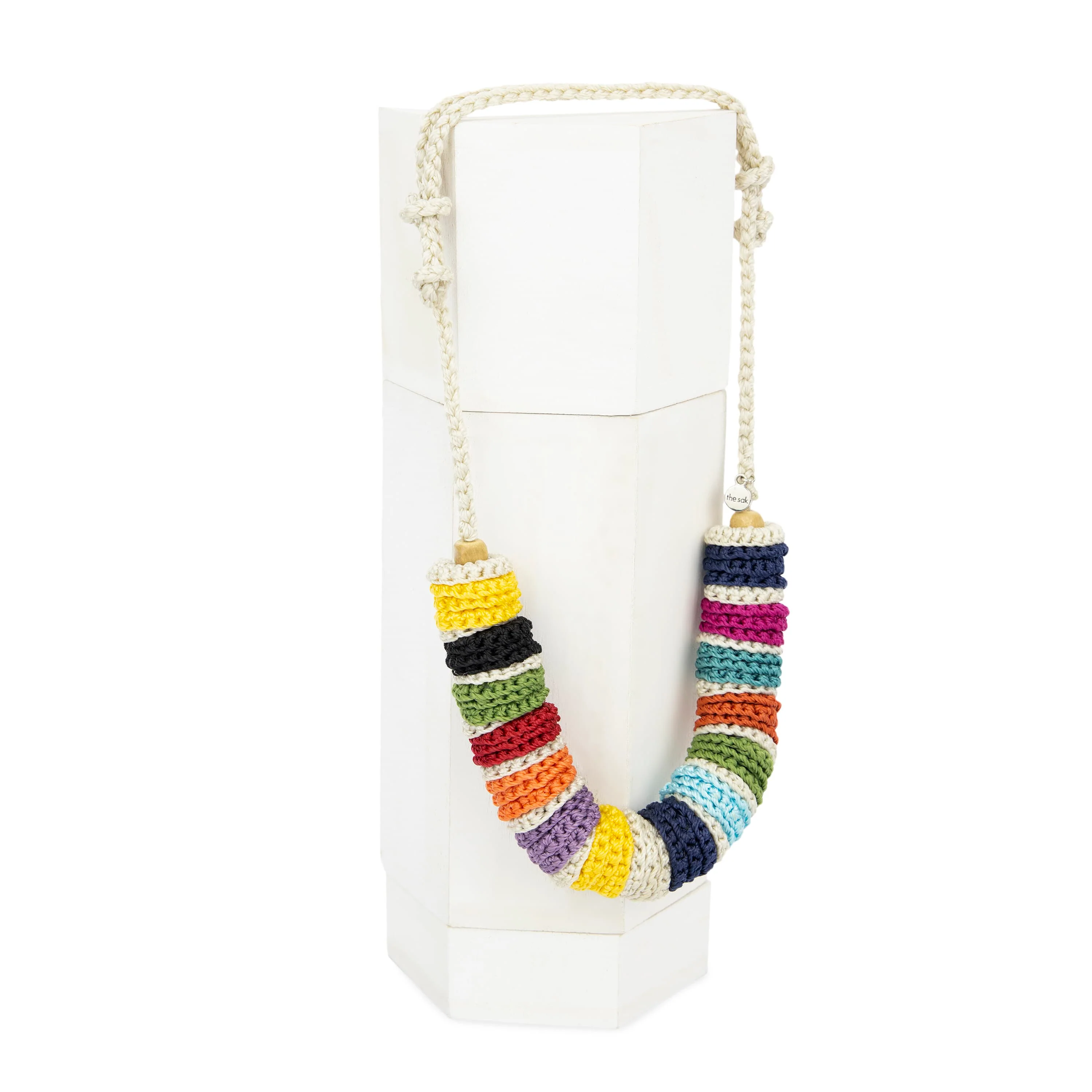 Jasper Disc Necklace - Hand Crochet - Ecru Multi - Image 3