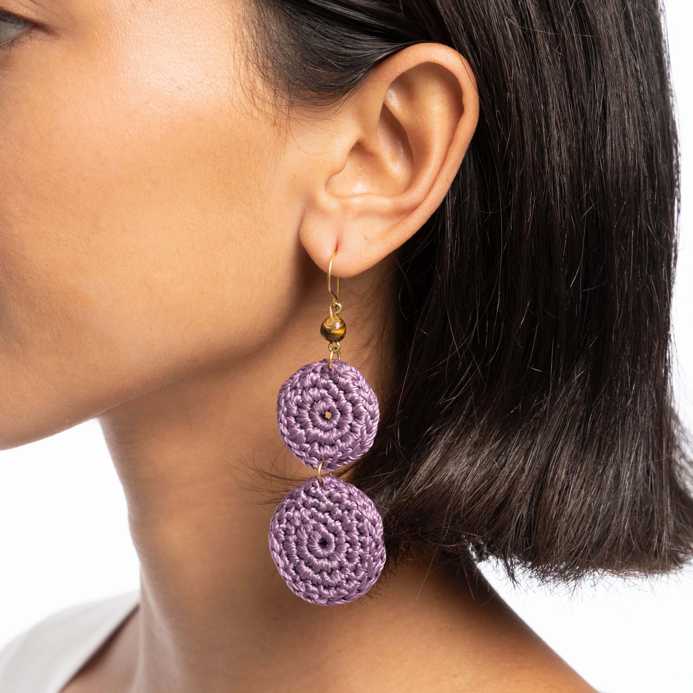 Jasper Double Disc Earrings - Hand Crochet - Heather - Image 2