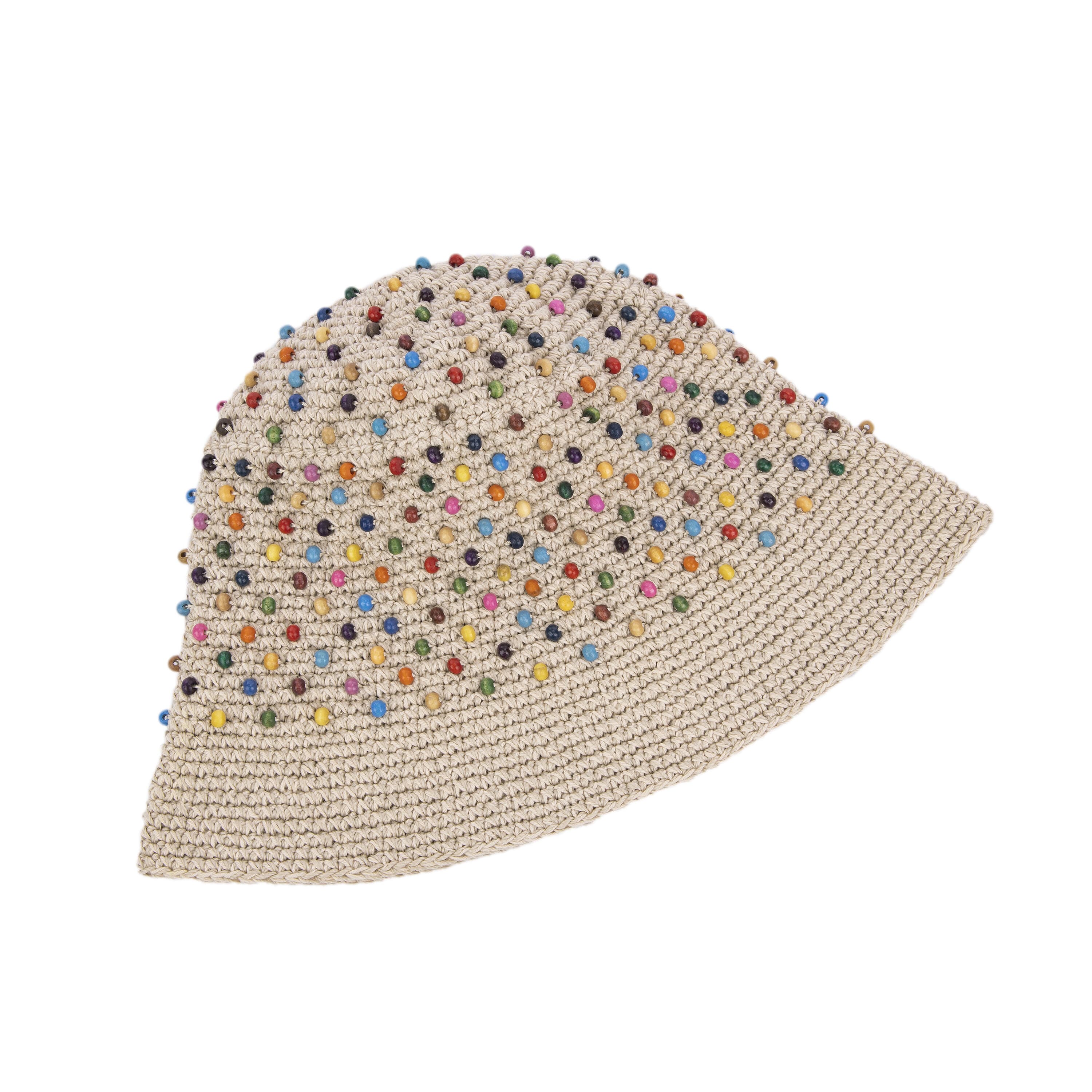 Lanie Bucket Hat - Hand Crochet - Ecru Multi Beads - Image 4