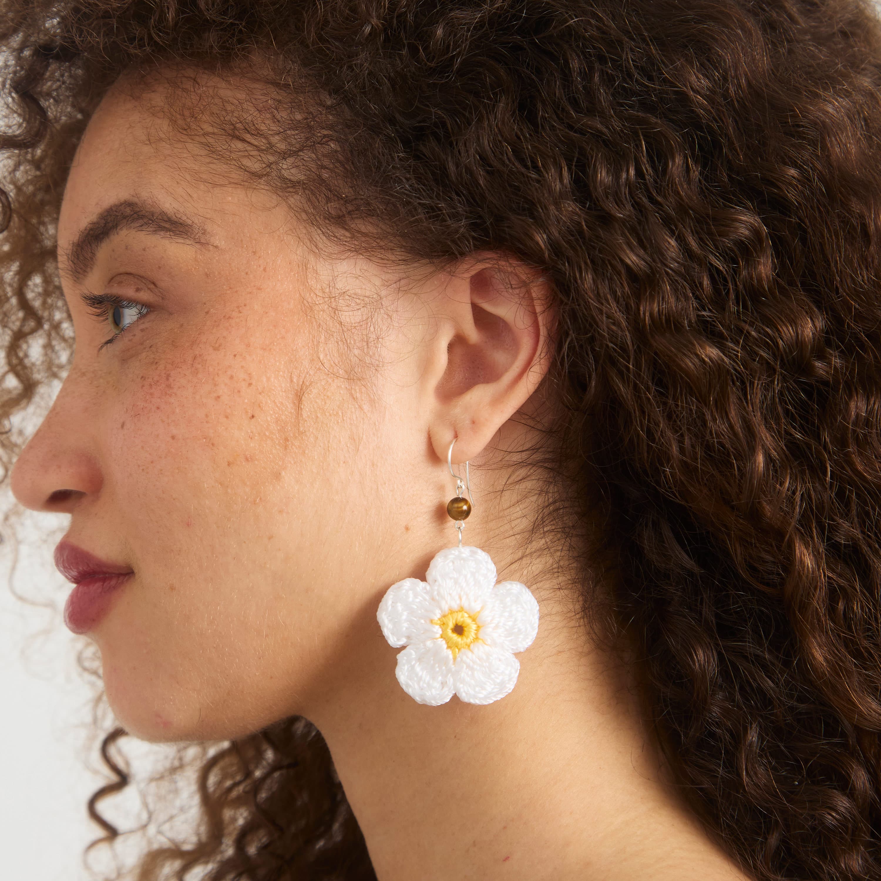 Leilani Floral Earrings - Hand Crochet - Natural - Image 2