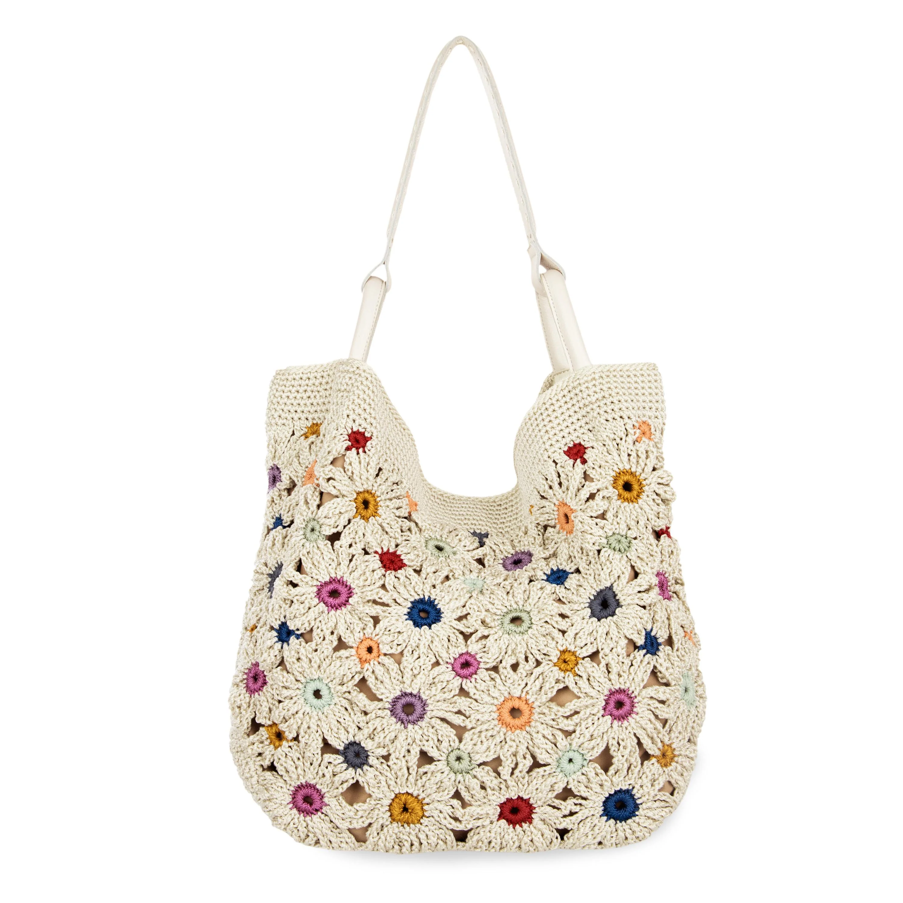 Los Feliz Large Tote - Hand Crochet - Natural Multi Flowers - Image 6
