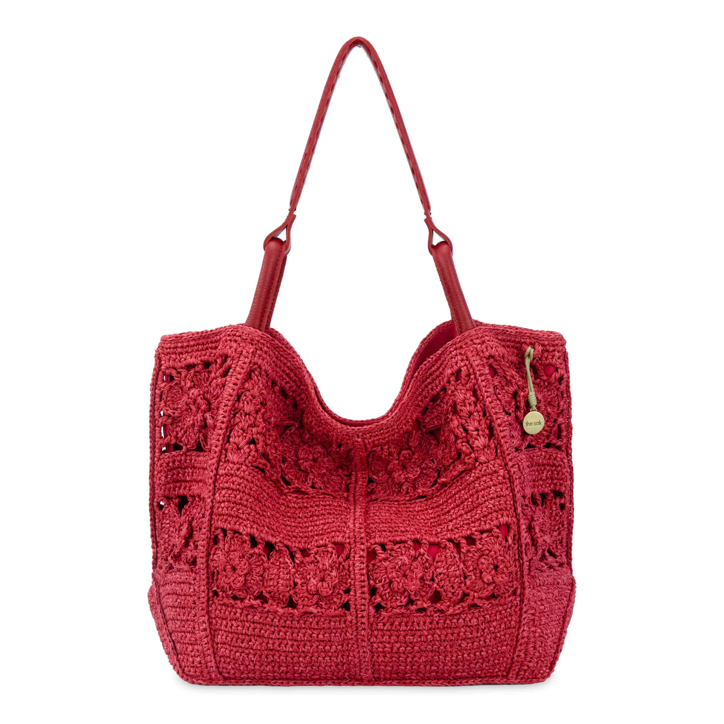 Los Feliz Large Tote - Hand Crochet - Scarlet Tonal Flower