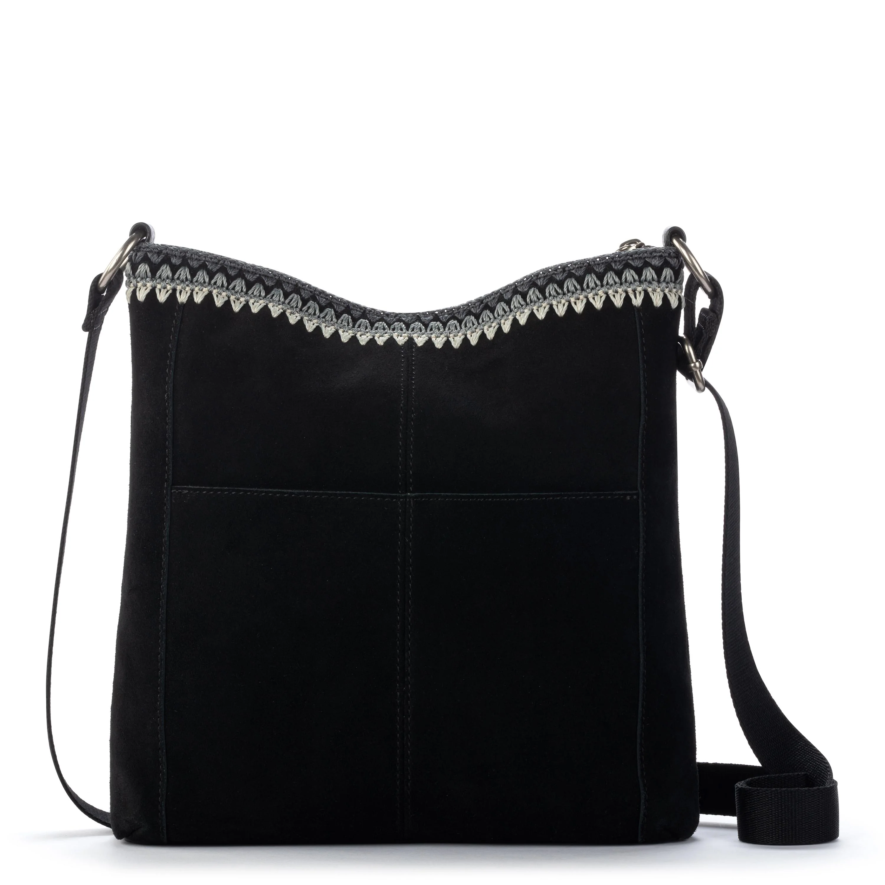 Lucia Crossbody - Leather - Black Suede Blanket Stitch - Image 6