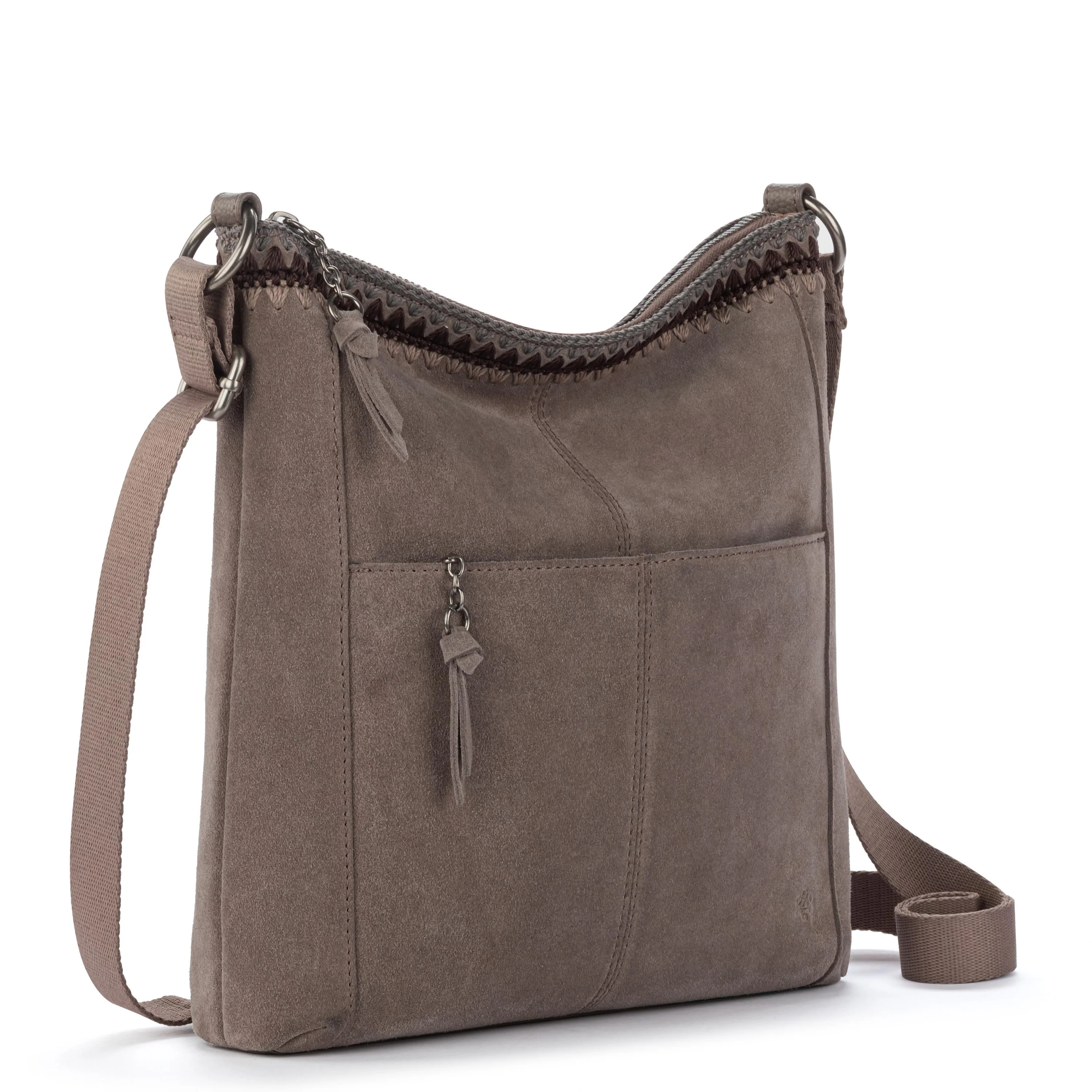 Lucia Crossbody - Leather - Mushroom Suede Blanket Stitch - Image 4