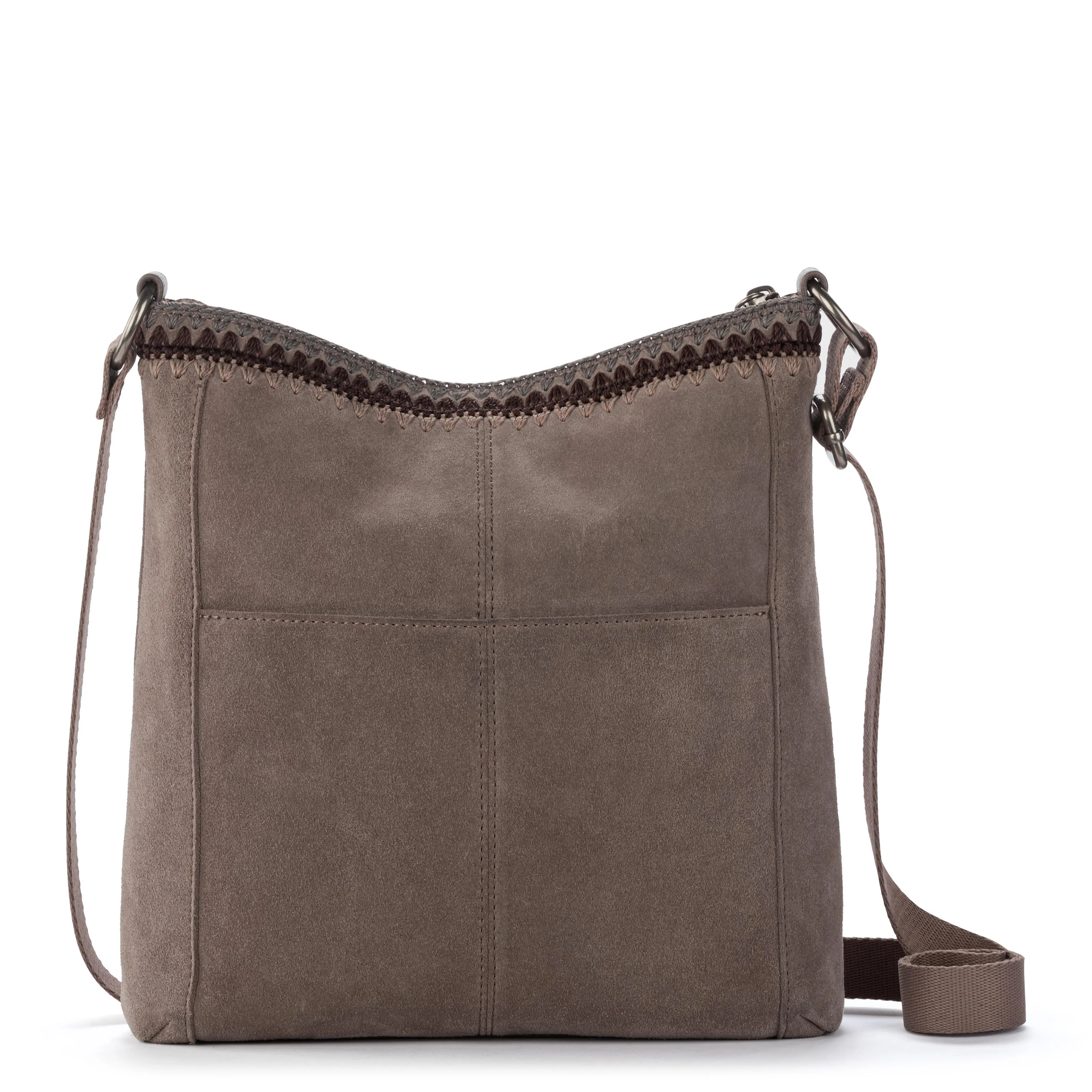 Lucia Crossbody - Leather - Mushroom Suede Blanket Stitch - Image 6