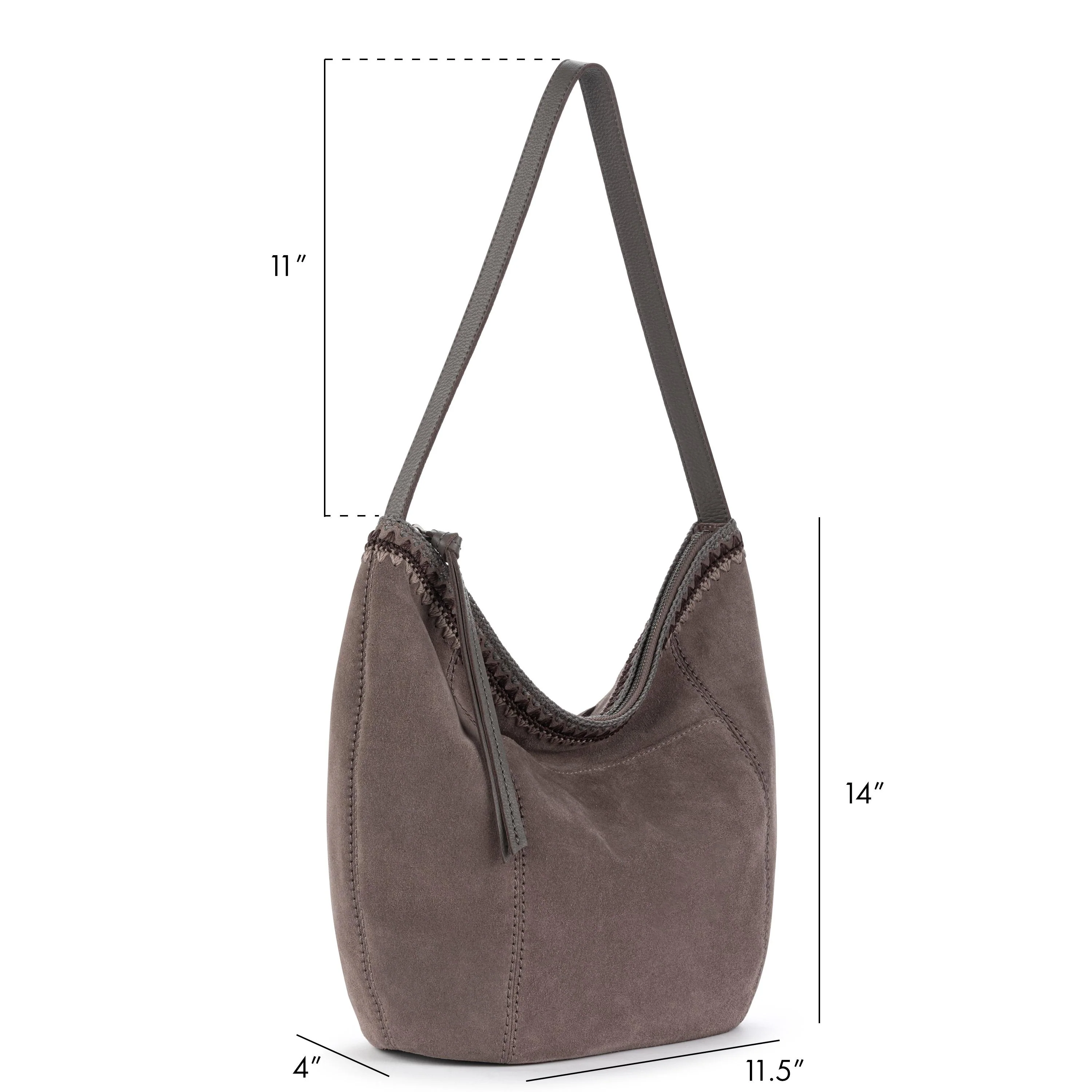 Sequoia Hobo - Leather - Mushroom Suede Blanket Stitch - Image 6