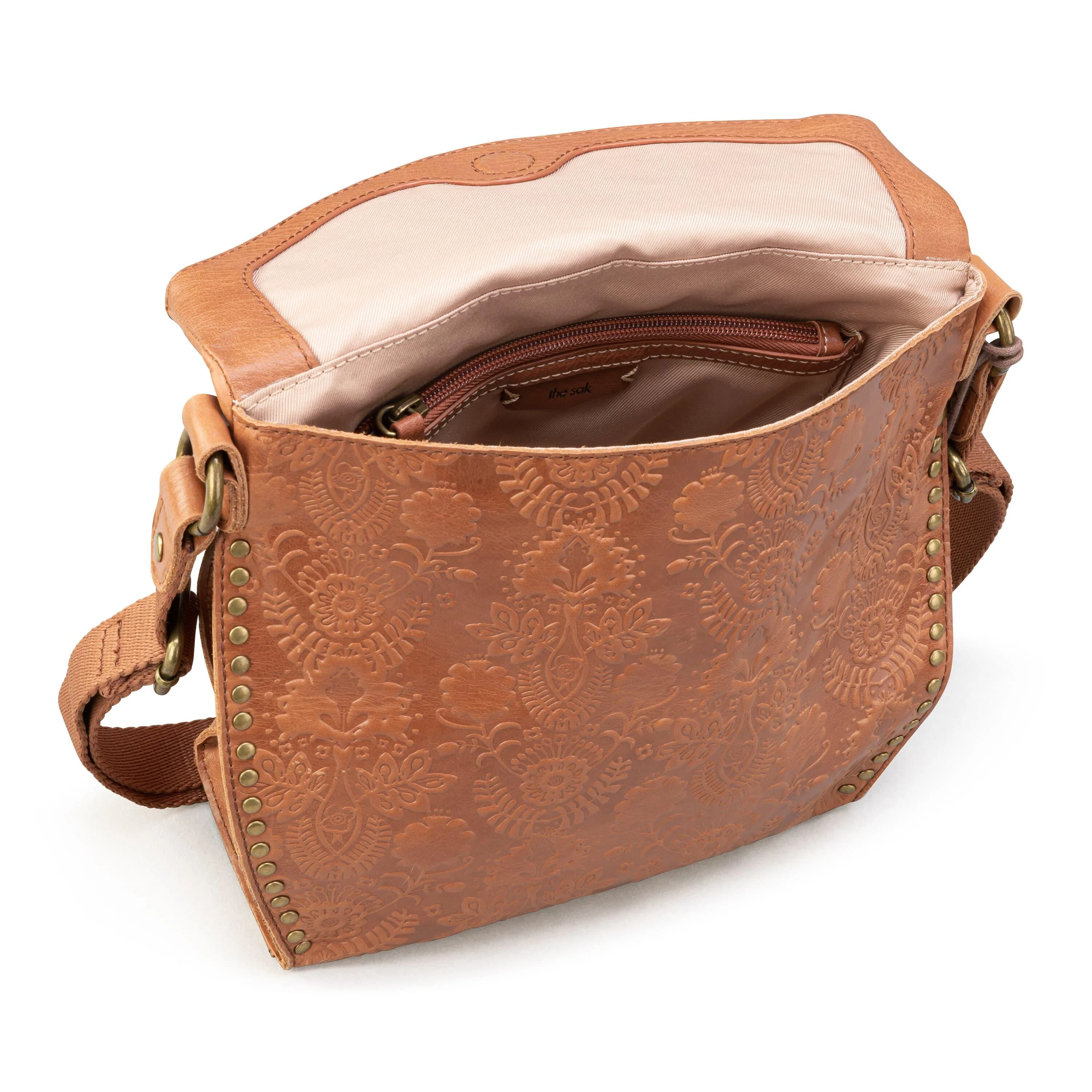 Silverlake Flap Crossbody - Leather - Tobacco Floral Embossed - Image 5